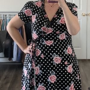 Floral wrap dress with polka dots